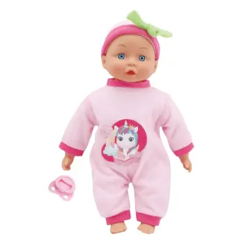 Kukull bebe me trup të butë, biberon dhe 24 tinguj 33cm