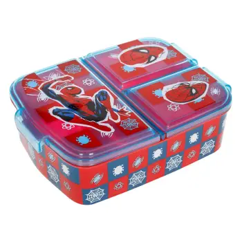 Tas ushqimi plastike drejtkëndëshe 3-vendëshe për fëmijëme dizajn Spiderman - 790ml
