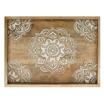 Tabaka servirjeje dekorative prej druri e gdhendur me dizajn mandala 38x28x5cm