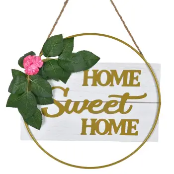 Dekoruese e varur prej druri me kornizë metalike "Home Sweet Home" 35x34cm