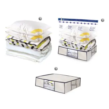 Set me qese vakumi për ruajtjen e rrobave dhe kuti të bardhë 100x105x50cm