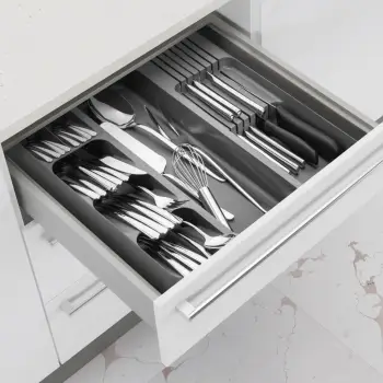 Organizues sirtarësh për enë kuzhine, plastike gri me 8 vende 39.5x38.5x5.5cm