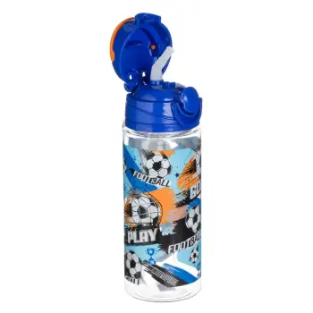 Shishe uji për fëmijë, blu transparente, me dizajn futboll 500ml