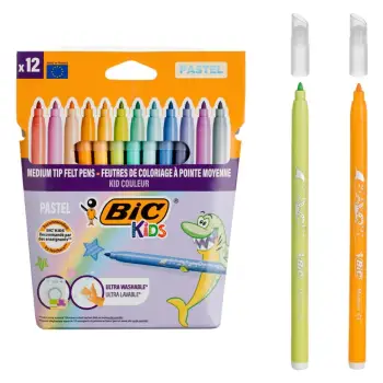 Marker të imët të larëshëm me ngjyra pastel BIC - 12 copë