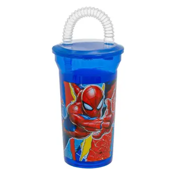 Gotë plastike blu me kapak dhe dizajn Spiderman 400 ml