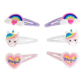 Kapëse flokësh me dizajn ylber dhe unicorn 6copë