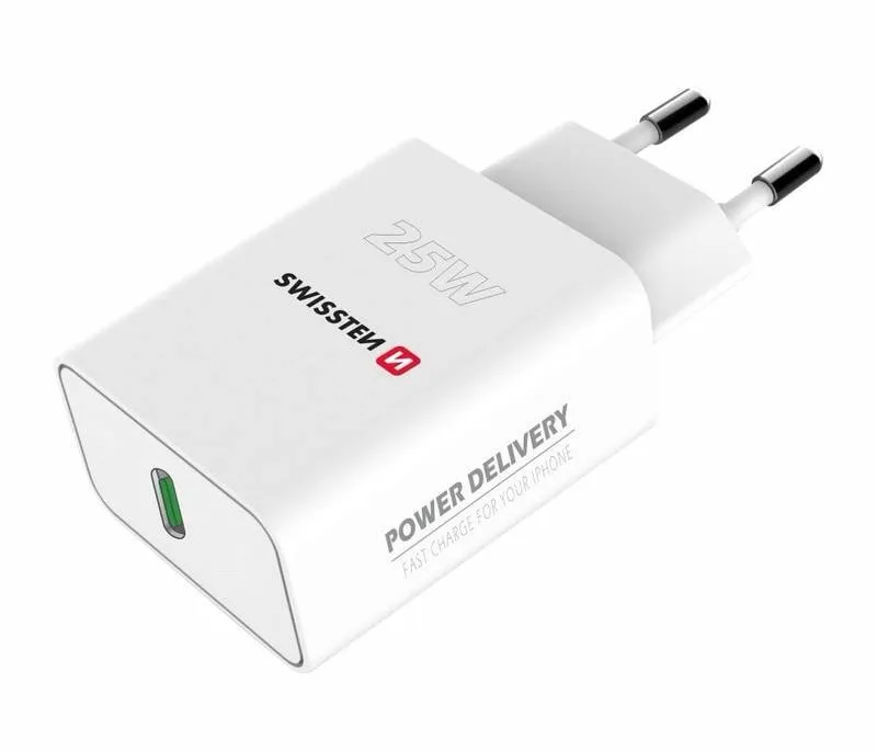 Karikues muri Swissten Power Adapter PD, 25W, USB C, i bardhë - 1