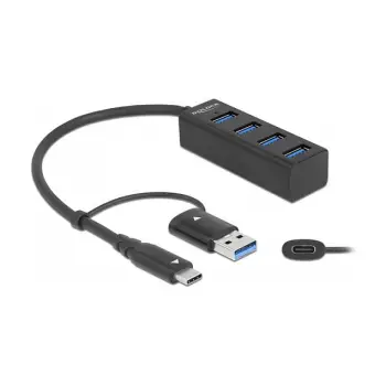 USB hub DeLOCK 4 porta, USB 3.2 Gen 1, Type-C/Type-A, e zezë