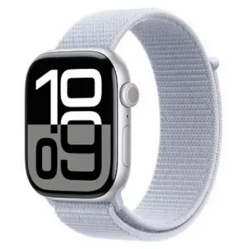 Apple Wearable Watch Series 10 / Silver Aluminium Case with Blue Cloud Sport Loop / 46mm / MWWN3QF/A / L – White