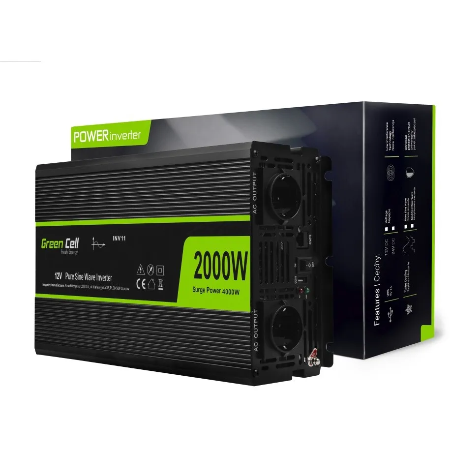 Invertor auto Green Cell INV11, 12W, 12V në 230V, i zi - 1