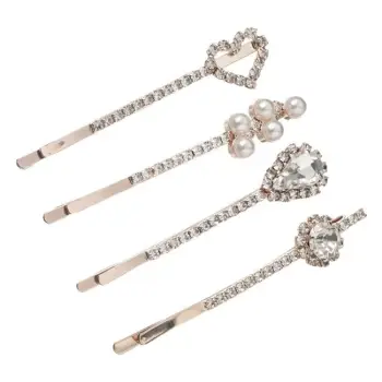 Kapëse flokësh për femra me perla rozë gold 6,5cm - 4 copë