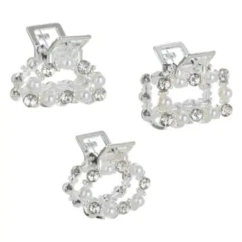 Kapëse flokësh silver me perla të bardha dhe diamant të rremë 2.5cm - 3 copë.