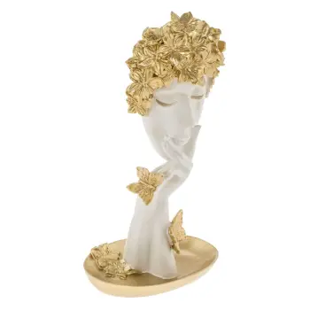 Dekoruese fytyre e bardhe me flutura dhe lule gold 15x28cm