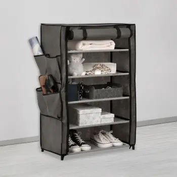 Organizuese me raft prej cope gri, 5 vende me xhepa të jashtëm 60x30x89cm