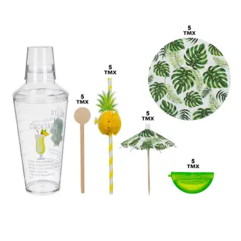 Set për koktejl me dizajn ananas dhe gjethe tropikale 25 copë