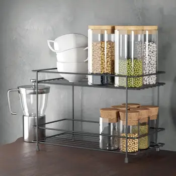 Raft metalik me 2 nivele i zi 32.5x15.5x21.5cm