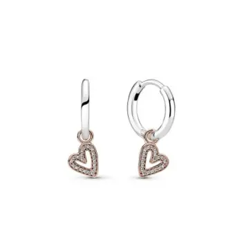 Heart 14k rose gold-plated and sterling silver hoop earrings with clear cubic zirconia