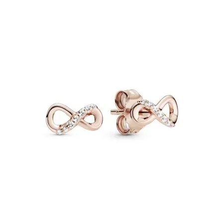 Infinity 14k rose gold-plated stud earrings with clear cubic zirconia - 1