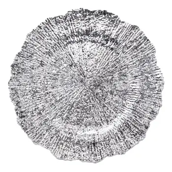 Pjatë dekorative për Krishtlindje, plastike e rrumbullakët, me dizajn, ngjyrë silver, Ø32.5cm