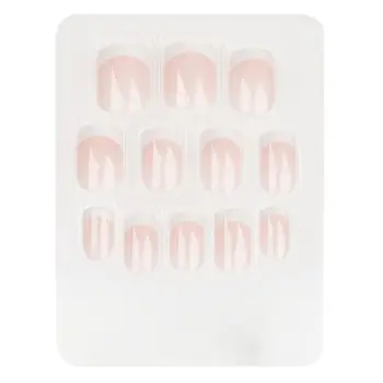 Set 12 thonj me ngjitje dizajn french ngjyre roze