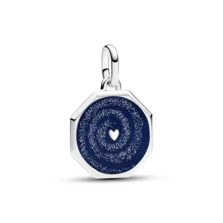 Heart octagon sterling silver medallion with glittery and blue enamel - 1