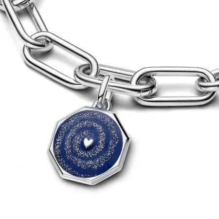 Heart octagon sterling silver medallion with glittery and blue enamel - 4