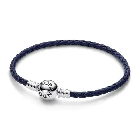 Blue leather bracelet with sterling silver clasp - 1