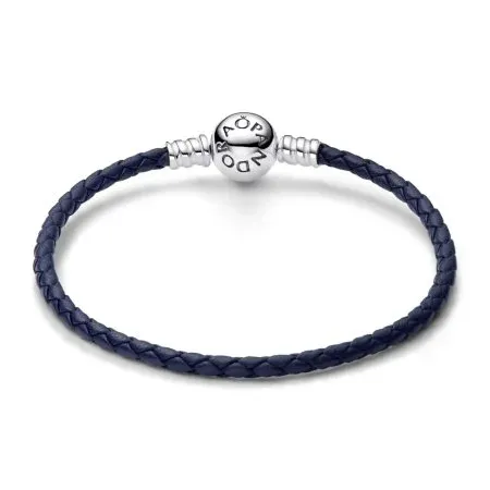 Blue leather bracelet with sterling silver clasp - 2