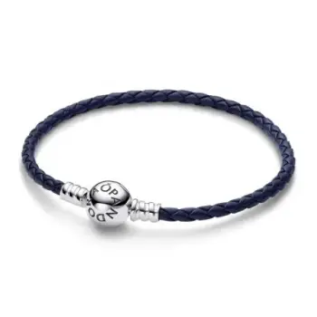 Blue leather bracelet with sterling silver clasp