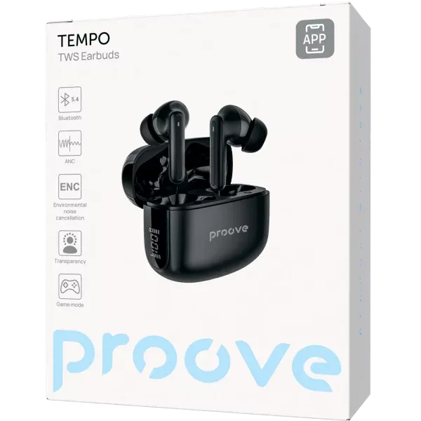 Dëgjuse wireless Proove Tempo TWS, ANC, me aplikacion, të zeza - 6