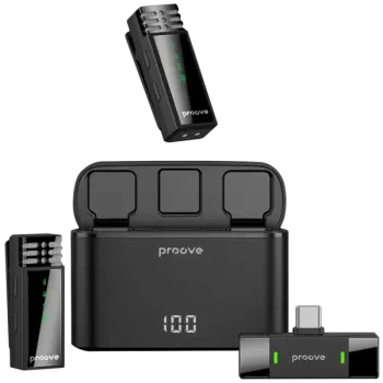 Mikrofon wireless Proove Record Type-C, set 2 copë me kuti për karikim