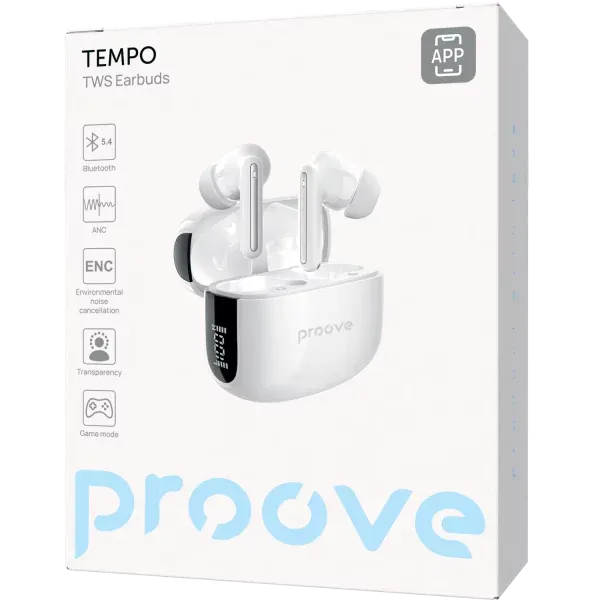 Dëgjuse wireless Proove Tempo TWS, ANC, me aplikacion, të bardha - 5