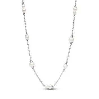 [393175C01-45] Sterling silver collier with white treated freshwater cultured pearl and clear cubic zirconia
