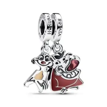 Disney The Lion King Timon and Pumbaa sterling silver splittable dangle with pink, wine red, black, beige and brown enamel