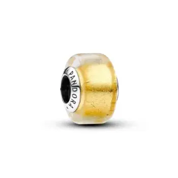 Sterling silver charm with transparent Murano glass and 24k gold foil