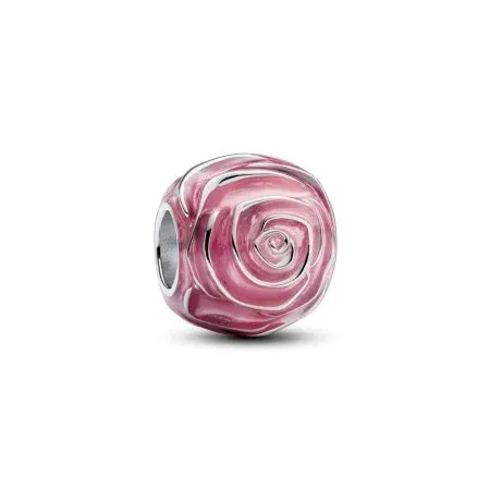 Pink rose sterling silver charm with transparent pink enamel - 1