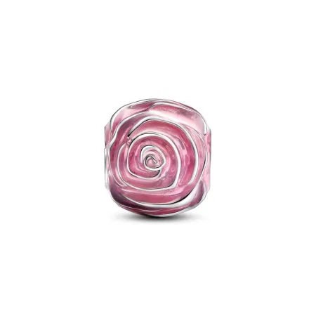 Pink rose sterling silver charm with transparent pink enamel - 3