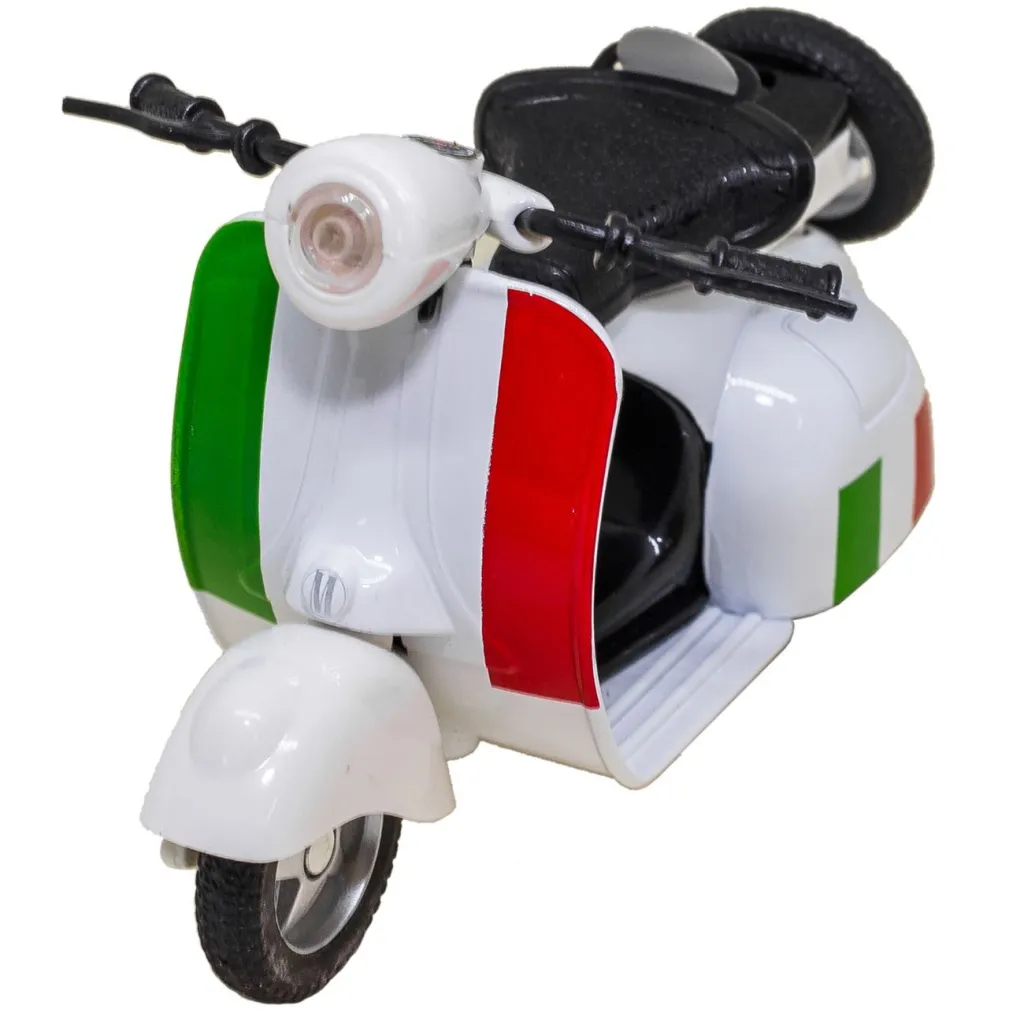 Motorr vespa miniaturë e bardhë me tinguj dhe drita 1:14 - 1