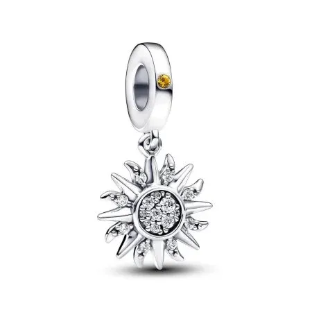 Sun sterling silver dangle with blazing yellow crystal and clear cubic zirconia - 1