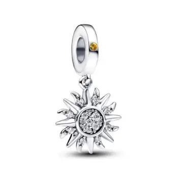 Sun sterling silver dangle with blazing yellow crystal and clear cubic zirconia
