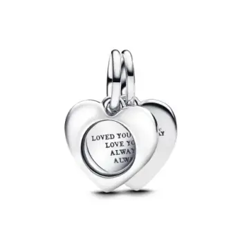 Engravable heart sterling silver double dangle with magnifying glass