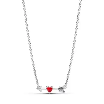 Heart arrow sterling silver pendant necklace with red Murano glass and clear cubic zirconia