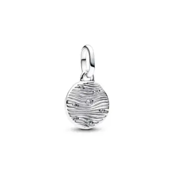 Engravable sterling silver mini medallion with clear cubic zirconia