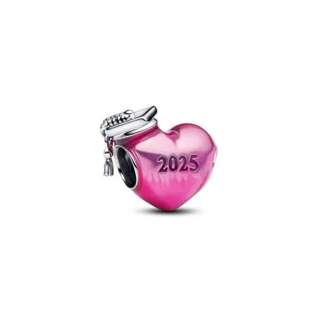 2025 graduation heart sterling silver charm with transparent pink enamel - 1