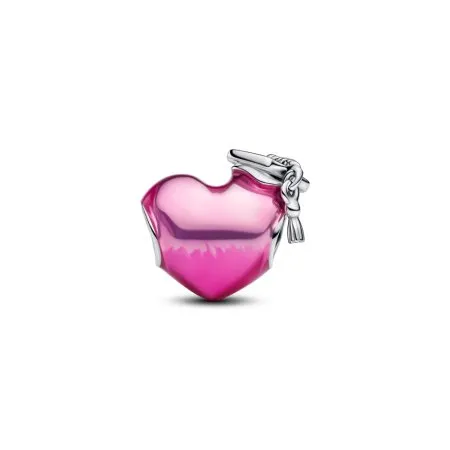2025 graduation heart sterling silver charm with transparent pink enamel - 3