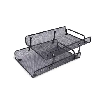 Organizuese tavoline metalike për letra me 2 vende, e zezë 35x25cm