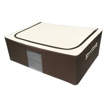 Kuti për organizimin e rrobave me kornizë metalike, ngjyrë bezhë, kafe 60x40x20cm
