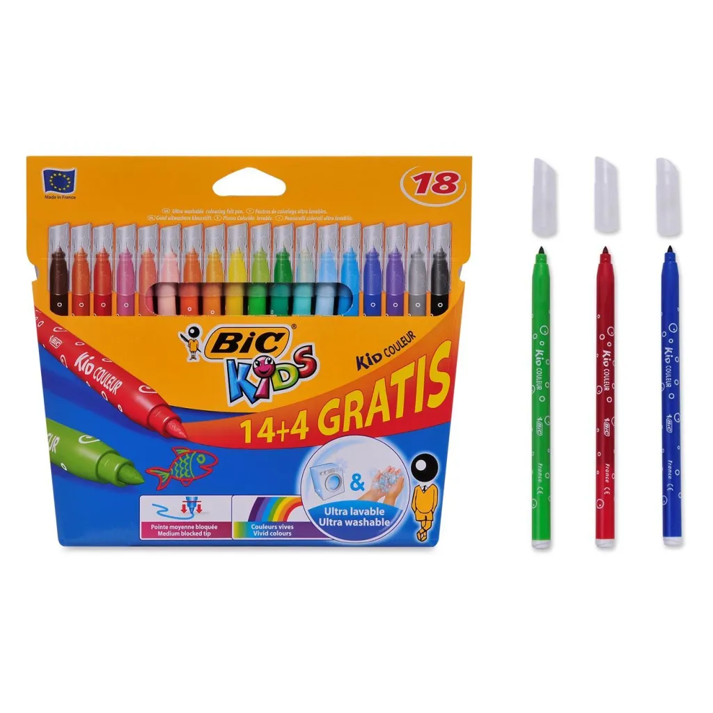 Markera të hollë të larëshëm me ngjyra BIC - 18 copë - 1