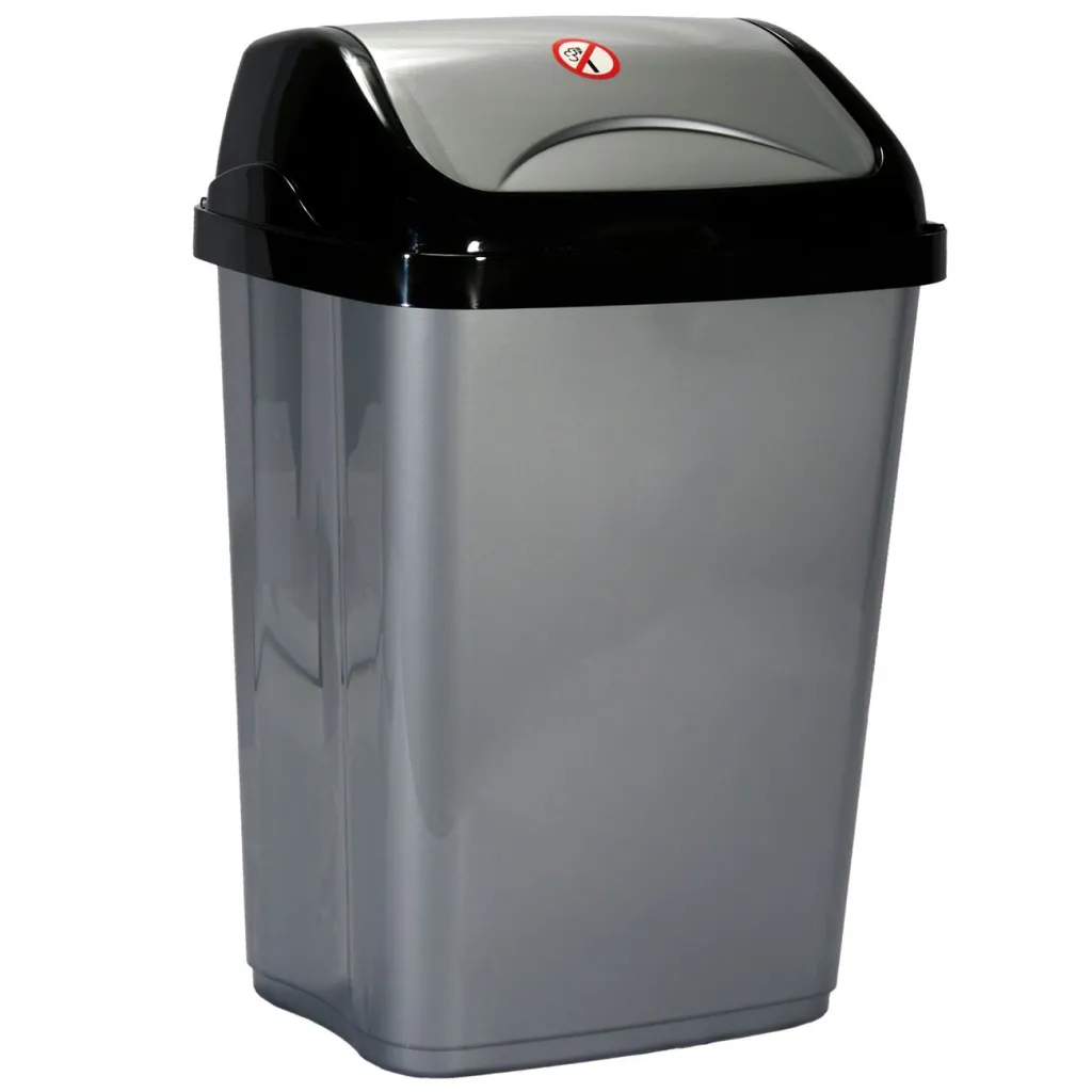 Kosh mbeturinash plastik me kapak, e zezë, gri 10L - 1