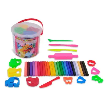 Plasteline Me Forma &amp; Rul Në Kovë 25 Copë